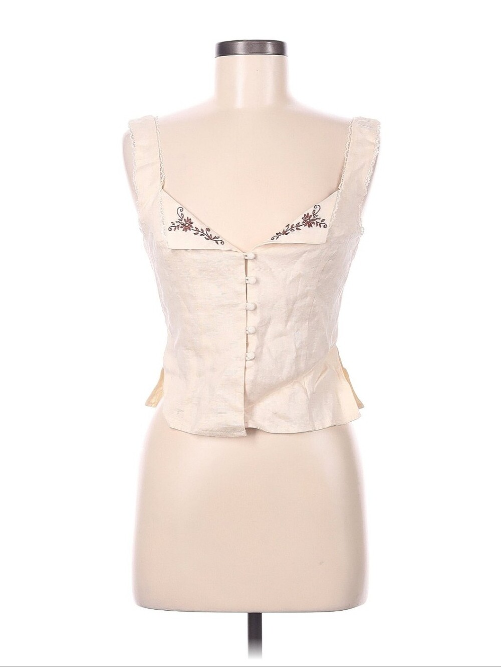 VRG GRL Cream Lace-Trim Sleeveless Top